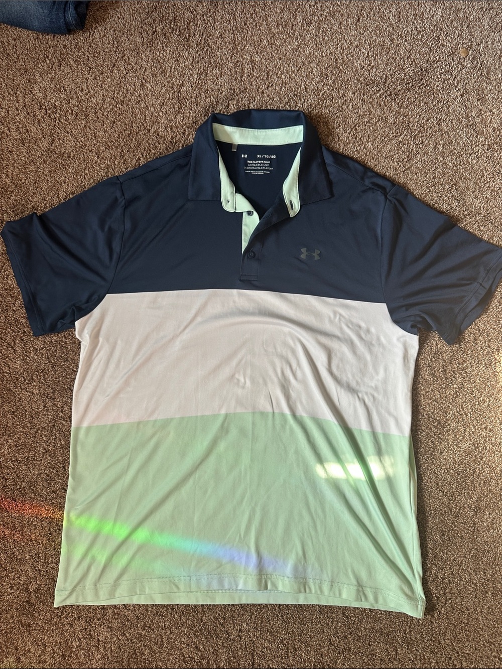 Under Armour Men’s Navy, White & Mint Colorblock Polo XL